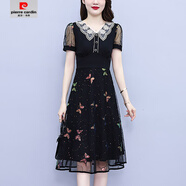 皮爾卡丹（pierre cardin）夏季2025年新款胖mm時(shí)尚假兩件娃娃領(lǐng)連衣裙洋氣顯瘦網(wǎng)紗拼接裙子 娃娃領(lǐng)假兩件 (黑色) XL (110-125斤)