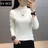 NY-RCE半高領(lǐng)加絨毛衣打底衫女新款秋冬女士加厚保暖修身內(nèi)搭針織衫 不加絨米白色(純色袖) S