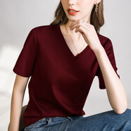 莉社短袖t恤女2025夏季新款修身顯瘦絲光棉半袖圓領(lǐng)體恤韓版百搭上衣 安可拉紅【V·領(lǐng)】 XL 【110-120斤】