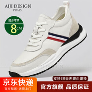 AIJI增高男鞋軟底舒適真牛皮休閑鞋男士新款運動板鞋子男內增高6-8cm 白色-頭層牛皮【增高8cm】 39