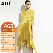AUI 連衣裙女歐洲站2022秋季新款女裝氣質(zhì)時尚中長款長袖百褶裙子 黃色 S