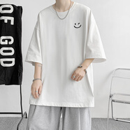 以純黑色320g重磅短袖t恤男款夏季純棉衣服男寬松大碼精梳棉七分袖潮7 白色 M