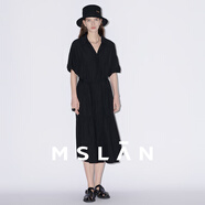 MSLAN|商場(chǎng)同款23夏新款襯衫式收腰垂墜感長(cháng)款連衣裙MFBE4114 烏黑 XL