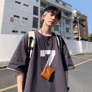 七號倉庫衣服7號短袖t恤男款潮牌潮流重磅寬松衣服美式oversize 深灰色77的五分袖 S 優(yōu)先發(fā)出