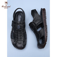 西域駱駝包頭涼鞋男真皮休閑牛筋底頭層牛皮沙灘鞋兩用開(kāi)車(chē)耐磨防滑爸爸鞋 9805黑色(魔術(shù)貼款) 43
