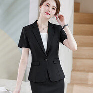 媚哥（Meige）小西裝女外套職業(yè)裝夏秋季長(zhǎng)袖套裝正裝大學(xué)生酒店銀行西服工作服 黑色短袖 薄款 【夏季單扣西裝】 XL 碼 【約105 - 115斤人穿 】