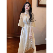 與欣新中式連衣裙夏天女2025年新款氣質(zhì)高級感國風盤扣改良旗袍裙子女 杏色 均碼 【可備注碼數(shù)】