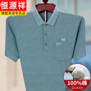 恒源祥2025夏季短袖T恤男純棉中年真口袋寬松大碼爸爸裝 607綠色 L 175/92A(適合140-160斤)