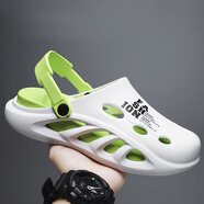 快樂(lè )嘉人男士洞洞鞋夏季時(shí)尚印花字母潮流舒適懶人eva休閑戶(hù)外沙 白綠 38 -39