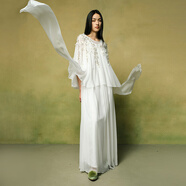 生活在左秀場(chǎng)同款丁香花連衣裙手工多色披肩2025夏秋新款兩件套女 米白色 M