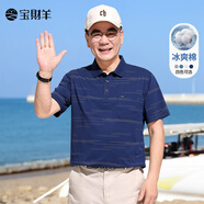 寶財羊父親節(jié)禮物實用爸爸夏季冰絲棉短袖t恤男條紋polo衫中老年人衣服