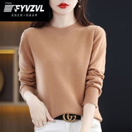 FYVZVL100%羊毛衫女2025新款秋冬圓領(lǐng)毛衣女寬松純色羊毛絨針織打底衫 金駝色 2XL (建議130-145斤)