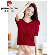 皮爾卡丹（pierre cardin）半袖針織開衫冰絲短款上衣2025年夏裝洋氣小衫女短袖薄款T恤外套 2024酒紅色2025 S