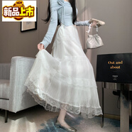 初徑白色甜美網(wǎng)紗蕾絲蛋糕半身裙女春夏高腰顯瘦百搭字氣質(zhì)中長(cháng)裙子 白色 M 適合96-105斤