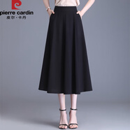 皮爾卡丹（pierre cardin）雪紡a字裙半身裙女夏2025新款高腰顯瘦中長款垂感大擺百褶裙長裙 黑色 裙長80CM左右 3XL 24 腰圍2尺4左右/130-140斤