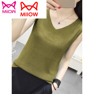 貓人（MiiOW）冰絲小吊帶無(wú)袖上夏外穿黑白針織女內搭寬松遮肚春秋打底衫粉 秋香綠 2XL 建議125-140斤