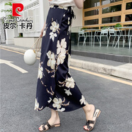 皮爾卡丹（pierre cardin）波西米亞沙灘裙女夏季裹裙2025新款系帶度假圍裙一片式綁帶半身裙 黑色玉蘭花 6641# XL 建議120-130斤