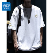 真維斯（Jeanswest）夏季短袖t恤男士新款寬松大碼胖子體恤潮流純棉圓領(lǐng)半袖衫 白色 4XL (推薦200-220斤)
