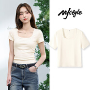 MJ STYLE方領(lǐng)緊身短袖T恤女2026年夏季新款簡(jiǎn)約時(shí)尚百搭內搭純色氣質(zhì)上衣