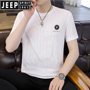 JEEP SPIRIT2025夏季新款男士冰絲短袖恤潮男半袖體恤暗紋提花男裝速干上衣 K15白色 L