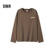 森馬（Semir）長(cháng)袖T恤男美式復古印花打底衫春季內搭寬松針織上衣刺繡潮流 咖啡50801 S