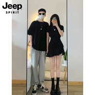 JEEP SPIRIT吉普情侶裝時尚夏裝2025新款夏季短袖t恤男裙子套裝設(shè)計(jì)感小眾 黑色 S 男【100-115斤左右】