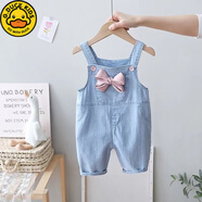 G.duck小黃鴨寶寶薄款牛仔背帶褲夏季短褲女小童薄款洋氣吊帶褲嬰兒短褲 淺藍色【背帶短褲】 90 碼