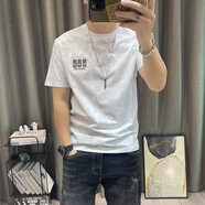 南極人短袖t恤男2024夏季新款男士滿身卡通刺繡修身半袖棉t汗衫棉上衣 白色刺繡 L 105-125斤