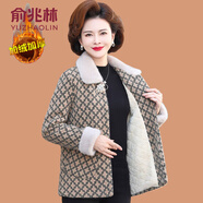 俞兆林（YUZHAOLIN）媽媽冬裝加絨加厚格子水貂絨外套中老年女裝格子保暖棉衣洋氣毛呢 88-38-杏色 XL (參考90-105斤)