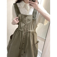 黛瓊2025夏季新款日系復古休閑設計感工裝背帶連衣裙女甜美百搭短袖襯 短袖襯衫[單件] M [關(guān)注店鋪送小禮物]