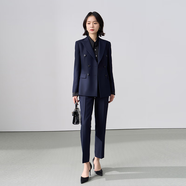 伯德小姐西裝外套女士夏季職場高級感面試正裝小個子職業(yè)西服套裝 TZ03 藏藍色套裝【春秋款】常規(guī)系列 XL -適合114-122斤可穿
