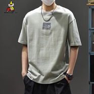 稻草人男士t恤2025新款夏季寬松百搭夏裝上衣服男休閑時(shí)尚半袖體恤男裝 灰綠色 XL (推薦120-135斤)