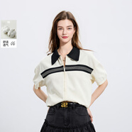 伊布都（ibudu）2025夏季新款撞色翻領(lǐng)Polo衫T恤拉鏈衫寬松短款上衣女 奶白 L 165/88A
