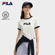 FILA斐樂(lè )女裝t恤短袖女子針織短袖衫休閑撞色純棉T恤潮流辣妹LOGO上衣 云菇白-WT M 165/84A/M