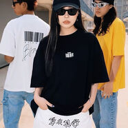邦BANG 條形碼短袖TEE 劉聰同款寬松印花潮流男女同款多色情侶T恤 黑色 L