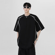 COLORFUL GEMS輯明線鉚釘重磅短袖恤男夏季美式高街衣服潮牌寬松圓領(lǐng)半袖體恤 黑色 L