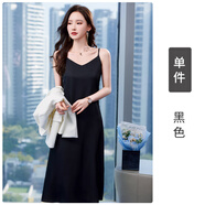 聞鶯燕內搭打底長(cháng)裙女春夏無(wú)袖氣質(zhì)吊帶背心裙性感連衣裙感職業(yè)裙子 黑色 S