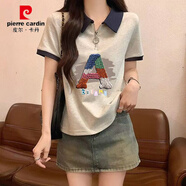 皮爾卡丹學(xué)院風(fēng)拉鏈洋氣減齡寬松polo翻領(lǐng)短袖t恤女夏季顯瘦遮肚子上衣服 A1藍(lán)色 L 建議【100斤-118斤內(nèi)】