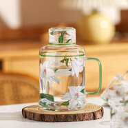 川島屋冷水壺玻璃耐高溫大容量涼水壺家用儲(chǔ)水冷泡茶壺涼水杯套裝 【一壺兩杯】冷水壺套裝(百合花)