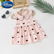迪士尼（Disney）童裝女小童夏季娃娃領(lǐng)韓版連衣裙1寶寶可愛(ài)公主裙子嬰幼兒背心裙2 粉紅色 90 (身高80厘米)
