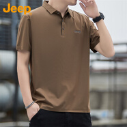 吉普（JEEP）美式高端Jeep男士短袖t恤米蘭格商務(wù)polo衫夏季冰絲涼感潮牌體恤 3693卡其Jeep【專柜正品】 M