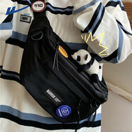 回力斜挎包男國潮ins原宿運動(dòng)大容量胸包潮牌復古百搭工裝女學(xué)生腰包 經(jīng)典黑色【附徽章4枚+熊貓掛件】