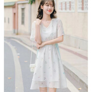 憶思減高品質(zhì)小清新夏季碎花雪紡連衣裙新款小個(gè)子超仙女白色森系溫柔風(fēng) 白色碎花連衣裙 L