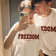 燠陽精梳純棉t恤女寬松短袖透氣男女同款時尚白色印花情侶裝上衣學生 純棉-白色Freedom M 【95-110斤】