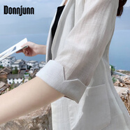 DONNJUNN薄款亞麻西裝女2025夏季新款英倫風(fēng)休閑百搭亞麻小西服外套 白色(七分袖) 薄款 2XL