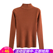 歐貝汐半高領(lǐng)加厚毛衣女套頭純色打底衫女士?jī)?nèi)搭春秋冬季套頭修身針織衫 咖啡色 均碼