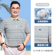 老爺車(chē)含棉短袖t恤男爸爸中老年人衣服夏季POLO條紋衫實(shí)用禮物送父親節 T252260201灰綠色 M (170) 【推薦100-120斤】