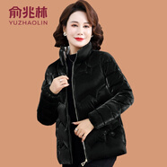 俞兆林（YUZHAOLIN）中年媽媽冬裝棉服2025新款中老年女秋冬時尚亮面棉襖保暖外套 黑色 XL (參考90-105斤)