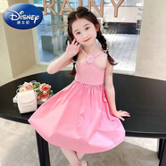 迪士尼（Disney）女童夏季吊帶連衣裙2025新款兒童夏裝小女孩露背沙灘洋氣背心裙潮 粉紅色 玫瑰花吊帶裙 90 適合身高81-90公分