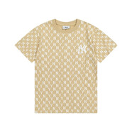 MLBNY高版本刺繡滿印老花短袖男女ins韓版洋基隊(duì)休閑寬松學(xué)生情侶T恤 美職棒卡其 2XL 美職棒2XL